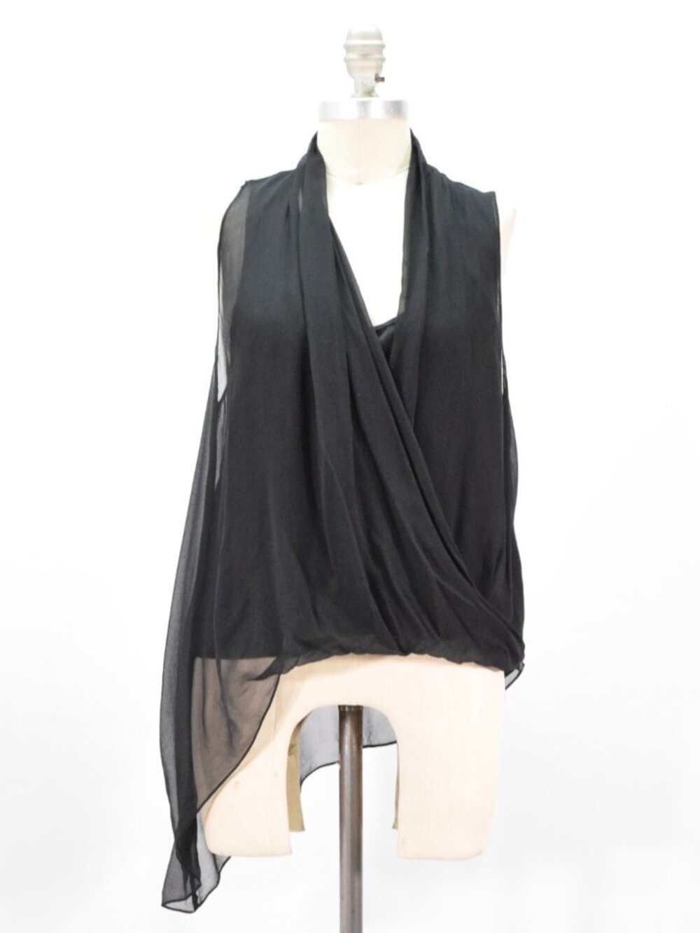 Elizabeth & James Black Draped Silk Chiffon Blouse